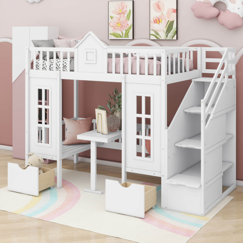 Adonya Kids Twin Over Twin Bunk Bed, White