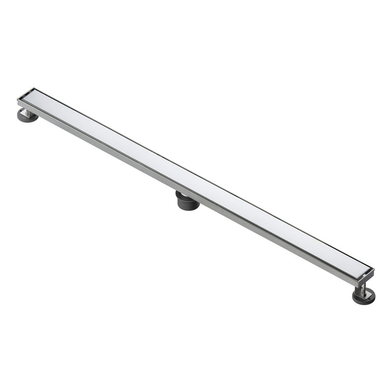 Caniveau de douche linéaire Kibi 48 pouces à carreler, en acier inoxydable 304, réversible, avec filtre à cheveux et pieds de nivellement.
