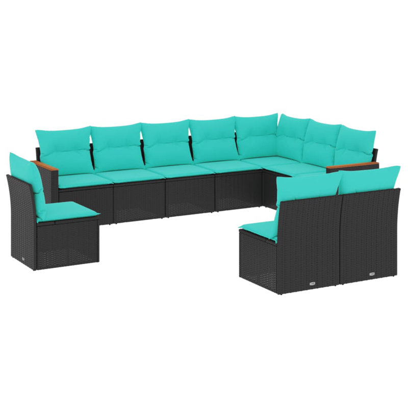  Ensemble de canapé de patio 10 pièces avec coussins en rotin de polyester noir