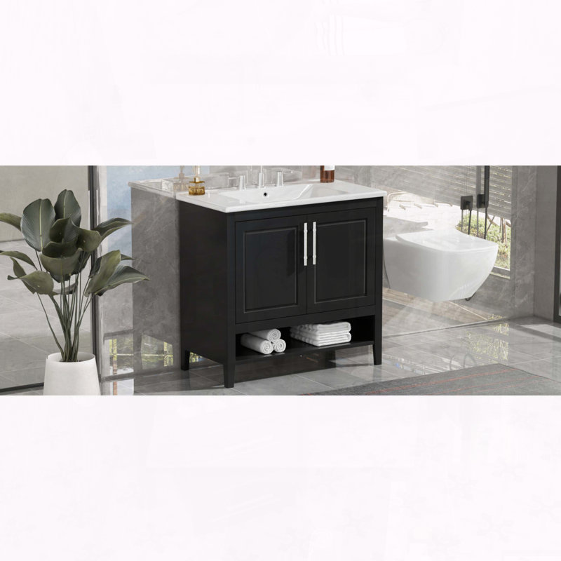 Meuble-lavabo moderne de 36 pouces avec lavabo en céramique et tiroirs multifonctionnels