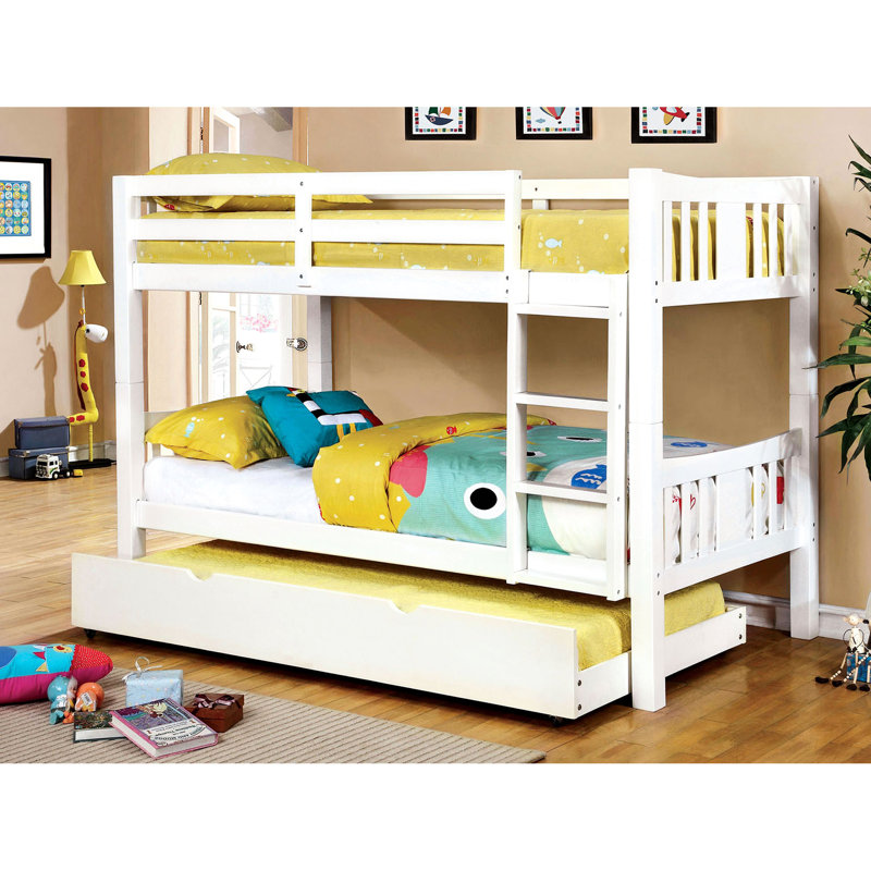 Lit simple superposé au-dessus de style transitionnel, en bois massif, attaché, 13 pièces Lattes, rails avec joint de verrouillage, couleur de bois sans couchette, insert et