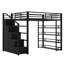 Lit mezzanine pratique en métal avec tablettes de rangement, armoire et garde-robe