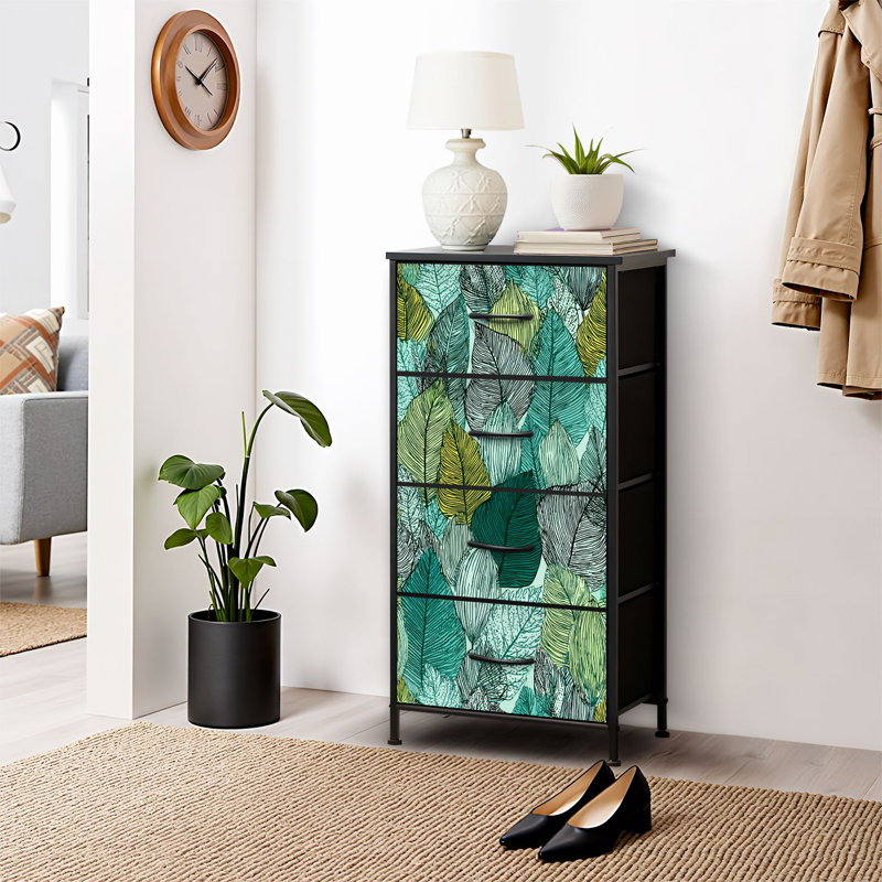 4 Drawer Dresser for Bedroom, Narrow Chest of Drawers, Wooden Top and Study Iron Frame 18"x37.5"-(WxH)