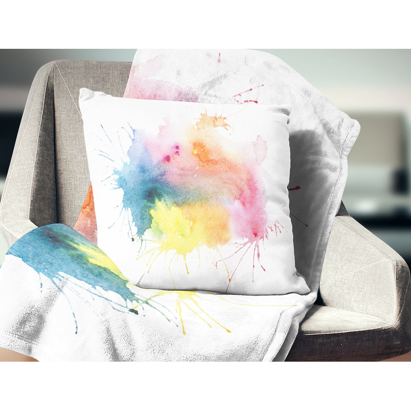 «Abstract Blots Aquarelle Art», coussin imprimé abstrait, 18 po x 18 po, Coussin décoratif