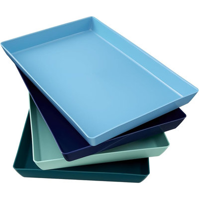 Acrylic Coastal Plastic Serving Trays (Set Of 4) | Large Unbreakable Reusable Rectangular Party Platters | Serve Appetizers, Fruit, Veggies, & Desserts