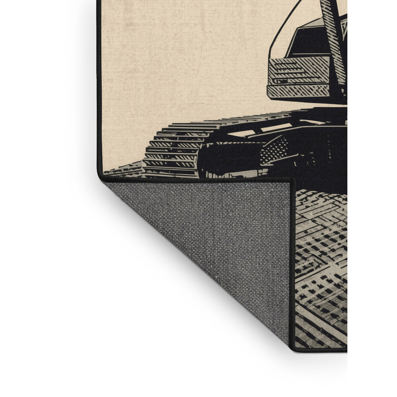 Tapis beige moelleux pour véhicule de construction à motif de pelle Eckman Soft, 7 x 9