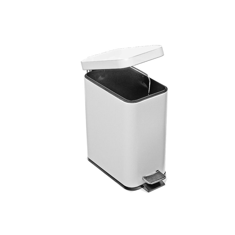 Poubelle rectangulaire à pédale latérale en acier inoxydable, Blanc, 3L