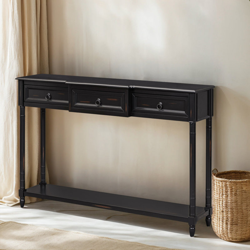 Entryway Console Table With Drawers And Bottom Shelf – Space-Saving Sofa Table With Extra Storage And Projecting Drawers