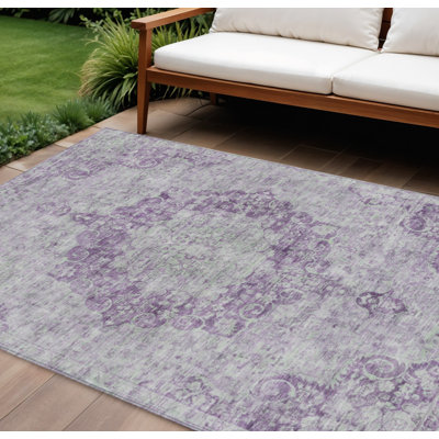 Tapis d'intérieur lavable à motif floral 10 pi x 14 pi mauve