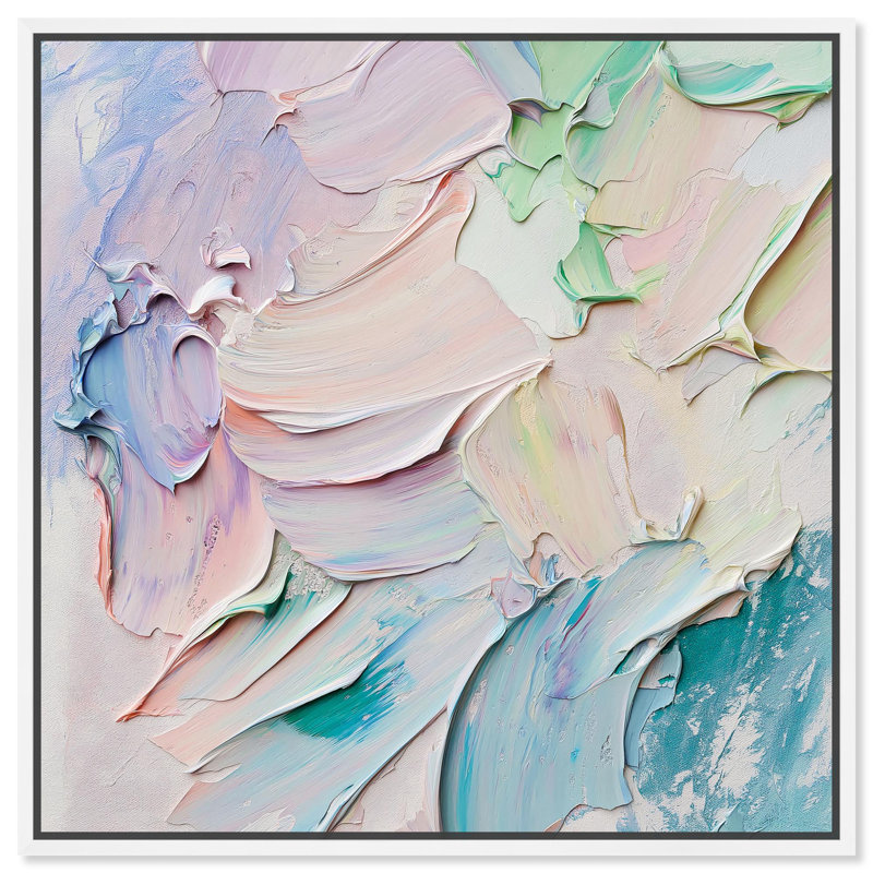 «Flowing Mousse I», toile texturée par Art Remedy, H 13 po x l 13 po, Cadre flottant blanc