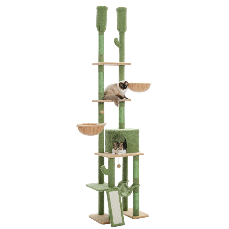 Large Green and Beige Adjustable Height Cactus Cat Tree Tower
