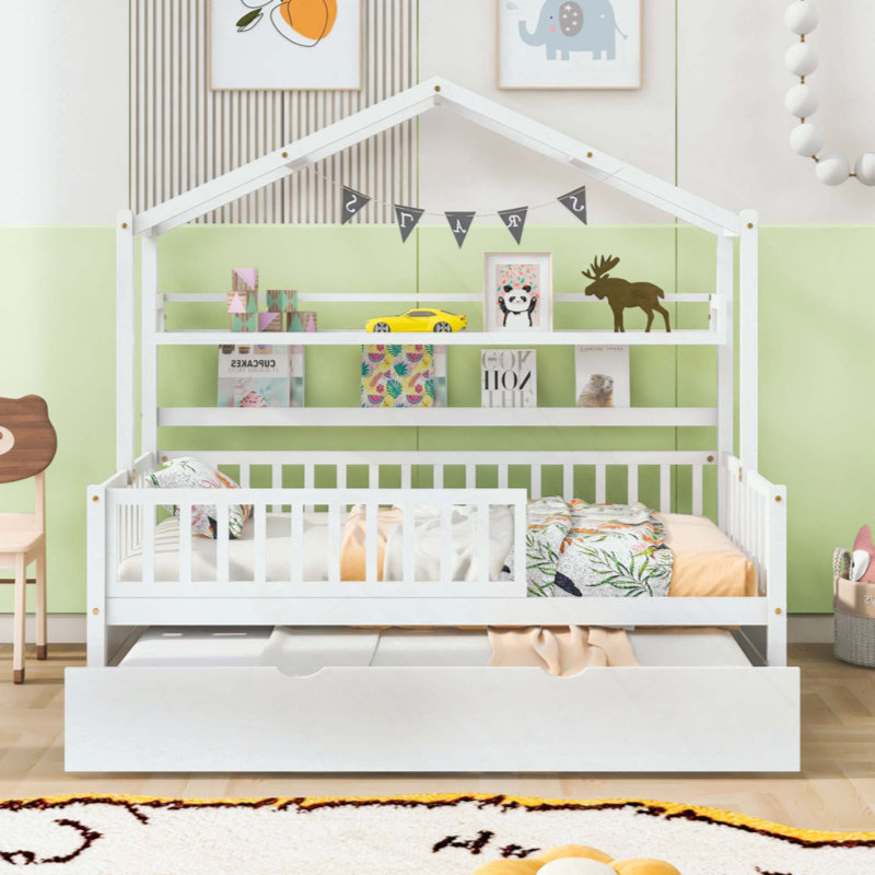 Lit en bois avec couchette, lit pour enfant avec tablette, Lit simple