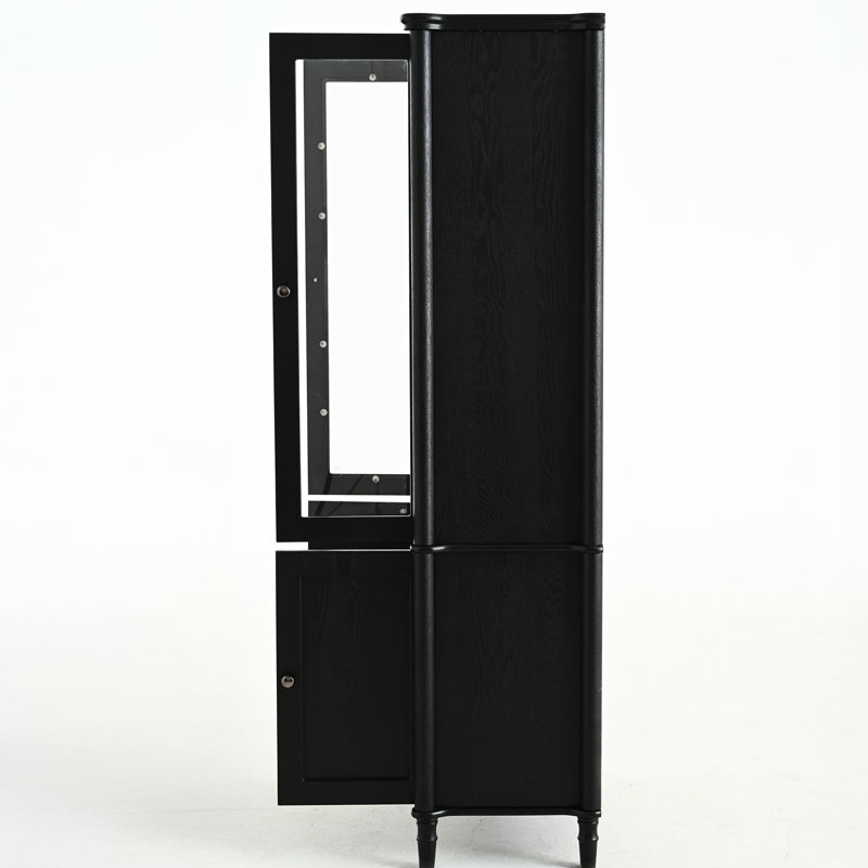 Vitrine 74,14 po H Mid-Century avec portes doubles en verre trempé, tablettes réglables, poignées en métal et charnières amortissantes pour rangement