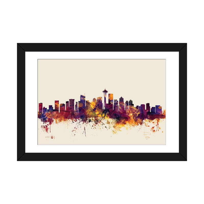 Skyline Series: Seattle, Washington, États-Unis, impression sur toile tendue beige, H 24 po x l 32 po x P 1 po, Blanc