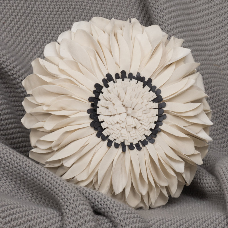 Housse et insert décoratif décoratif 3D Floral, H 12 po x l 12 po, Ivoire avec velours central noir