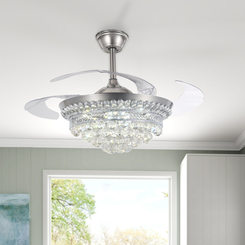 Ventilateur de plafond 42 po à 4 pales en cristal DEL 42 po avec télécommande et ensemble d'éclairage Dwayne-James
