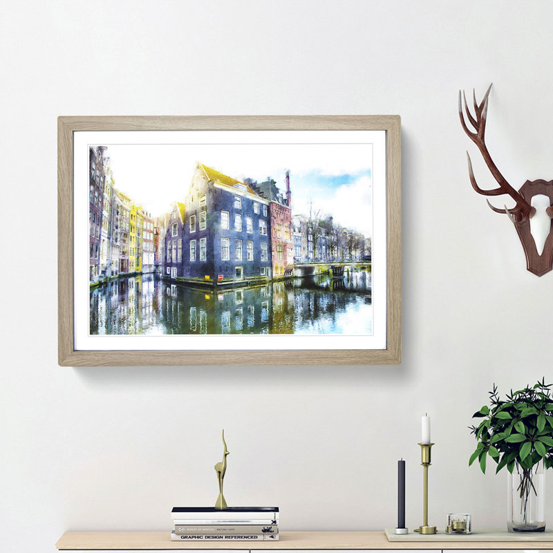 Reflections of Amsterdam - Framed Print, Oak Framed, 45cm H x 63cm W x 2cm D