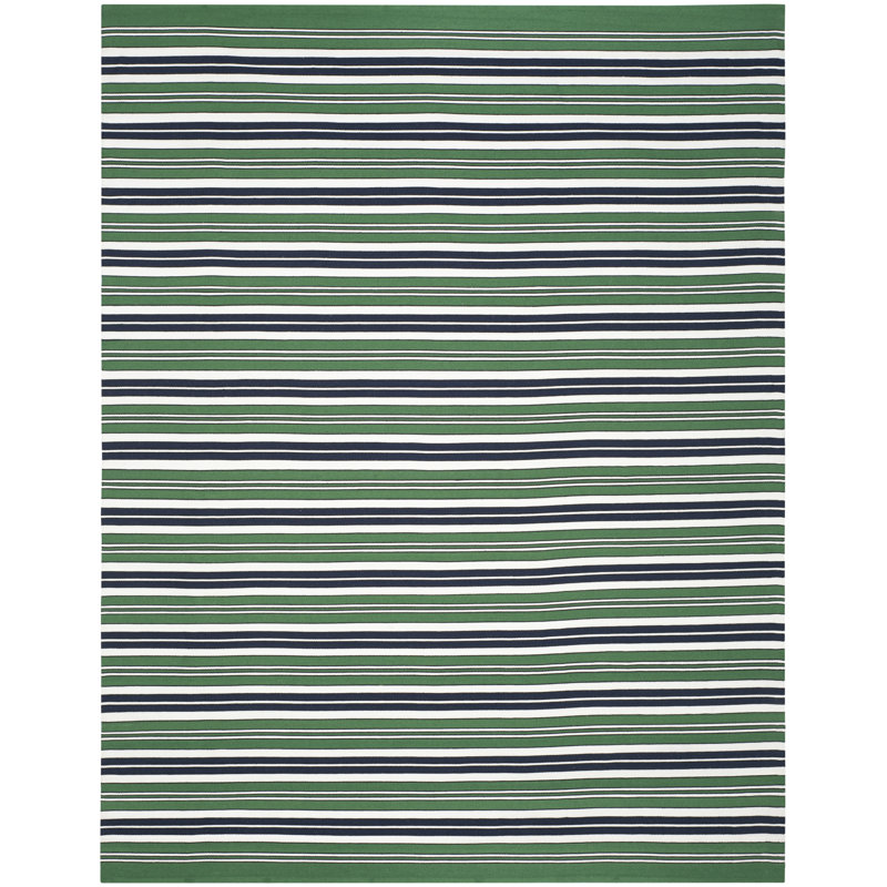 Racing Point Flatweave Striped Area Rug in Hedge Green/Dark Blue, Rectangle 9' x 12'