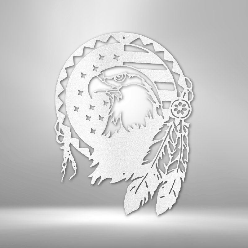 Enseigne en métal Native Eagle, H 17 po x l 17,5 po x P 0,5 po, Blanc