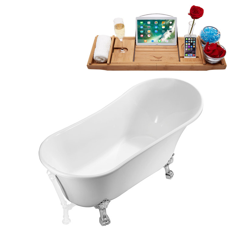 66.9'' x 31.5'' Soaking Acrylic Bathtub, Glossy White, Polished Chrome