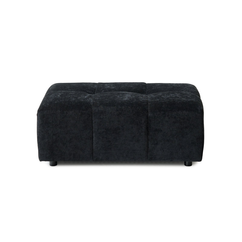 Kay Crumley Upholstered Modern Linen Fabric Ottoman, Black