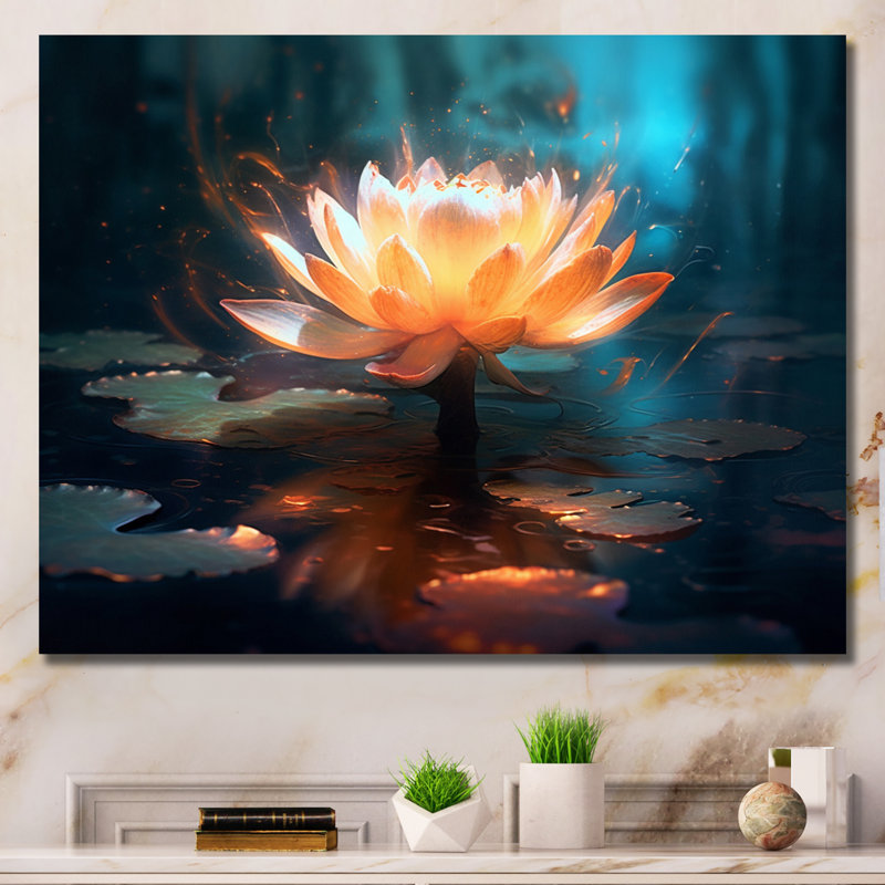 Cinématique lotus blanc dans un étang mystique - reproduction sur toile, H 30 po x l 40 po x P 1,5 po, Toile tendue