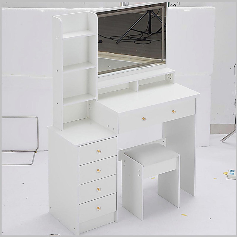 Meuble-lavabo de 41 po avec tabouret de chevet de grande taille et tabouret rembourré de 41 po, très grand miroir à DEL à commande tactile, interrupteur à 3 couleurs, commode à plusieurs étages avec rangement haute capacité, convient aux grands espaces