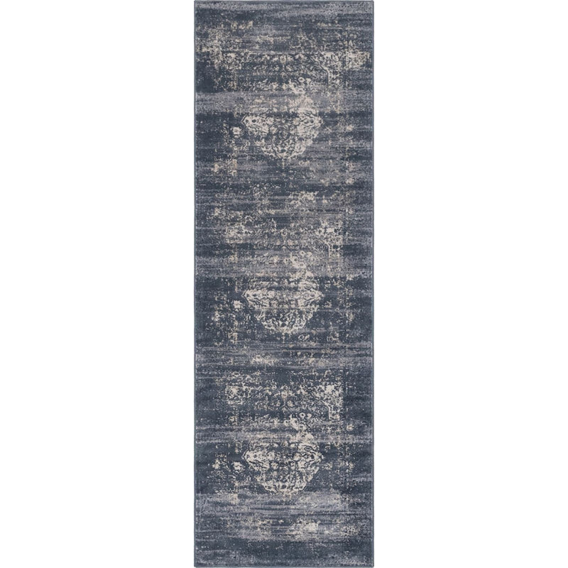 Tapis transitionnel Parrado couleur denim, Tapis de couloir 2 pi 2 po x 6 pi 7 po