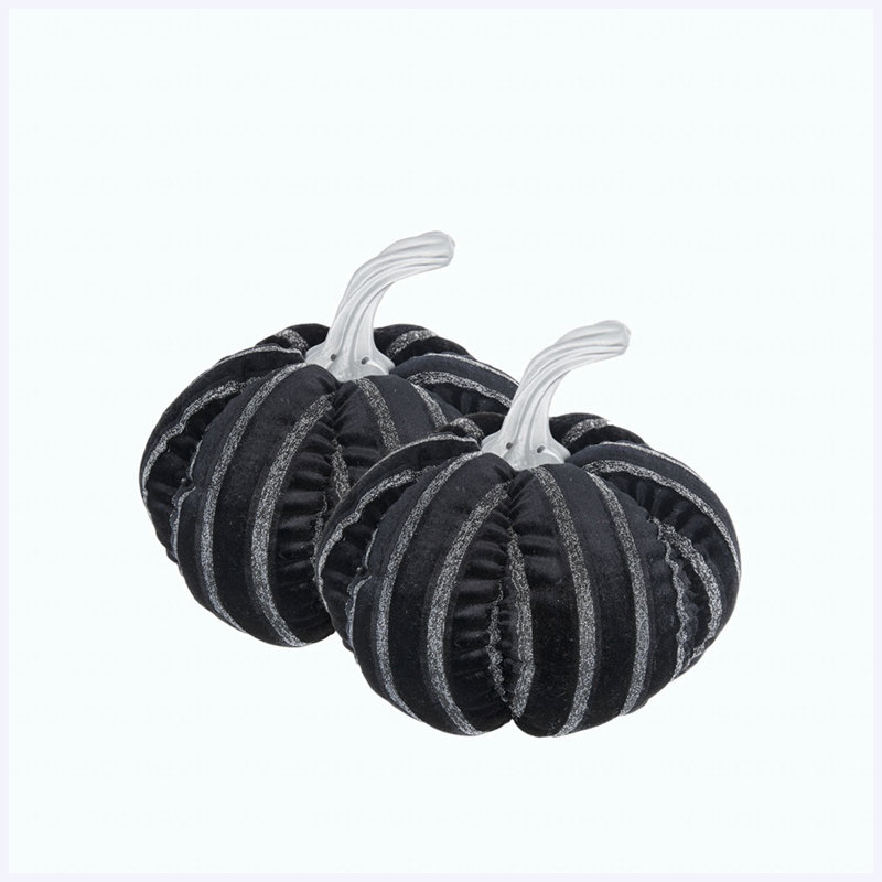 Lot de 2 décorations citrouilles d'Halloween en tissu rayées noires, citrouilles rayées pour table et tablette