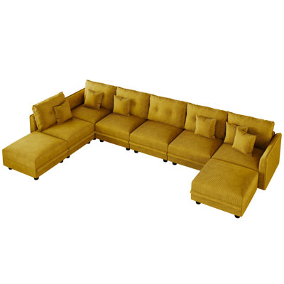 8 Seat Corduroy Convertible Modular Sectional Sofa With Storage, 6 Back Cushion 6 Throw Pillow