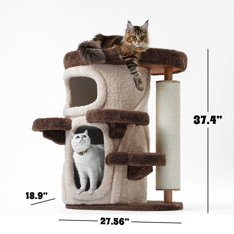 37'' H Solid Wood Cat Tree / Multi Cat Condo Warm Cat Climbing Shelf
