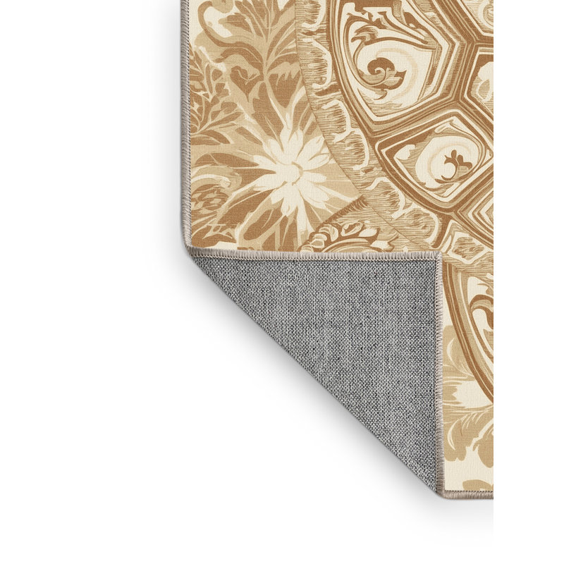 Tapis damassé classique brun et beige lavable à la machine Pavnesh, 7 x 9
