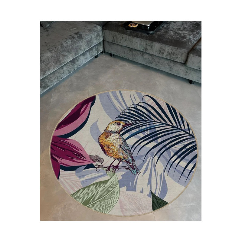 Tapestry Design Round Leaf Themed Bird Patterned Vintage Decorative Ha, Round 2'8"