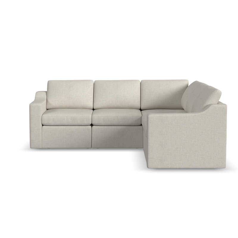 Lockheart 5PC L Shaped Slope Arm Modular Upholstered Corner Sectional , Beige Polyester