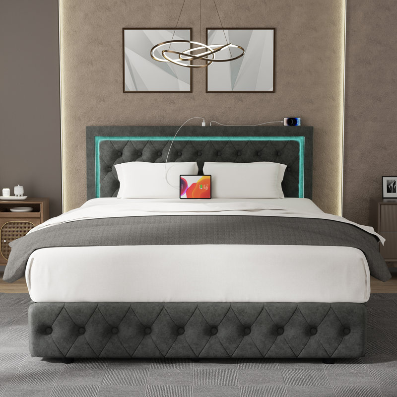 Lambertville Wingback Storage Bed, Gray, Queen
