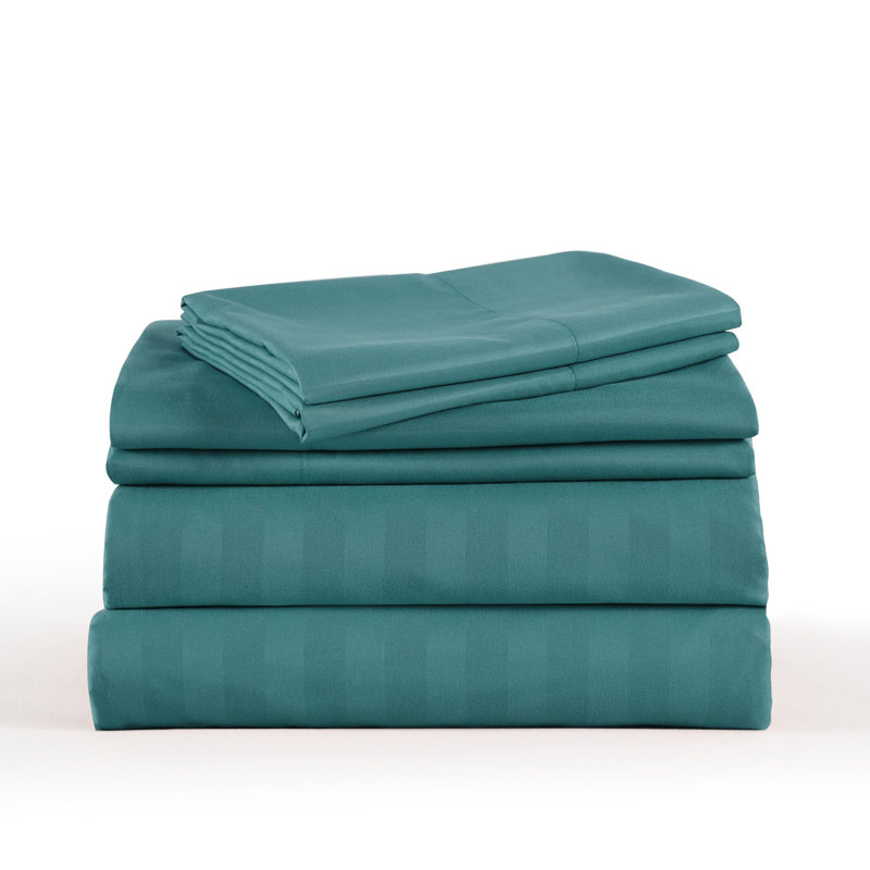 3/4 Pcs Luxury Striped Bed Sheets Set, Queen Sheet Set with 2 Pillowcases, Teal