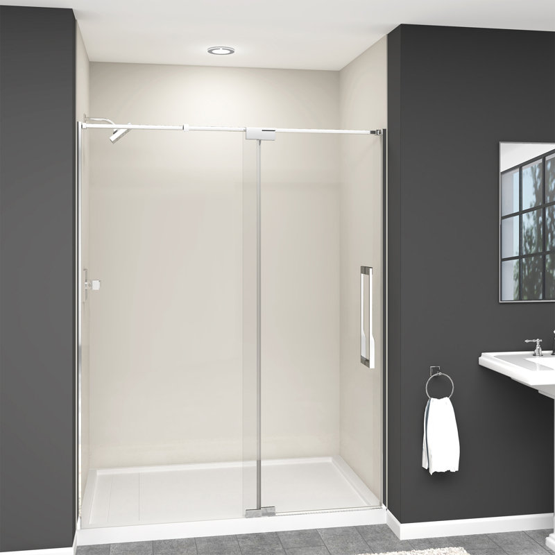 Porte de douche pivotante 60 po x 76 po avec verre transparent Irene, Chrome chrome
