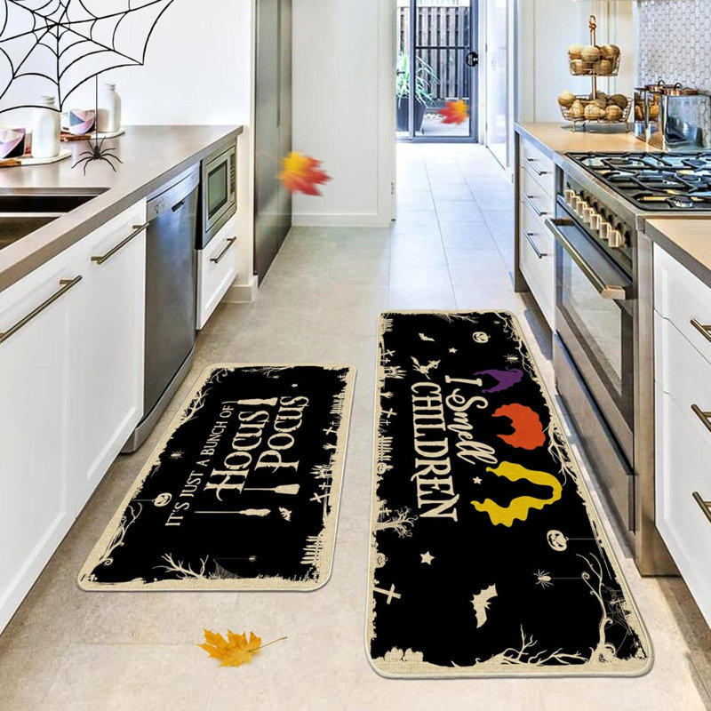 Ensemble de 2 tapis de cuisine et tapis de cuisine d'Halloween pour le plancher - Décorations d'Halloween pour la maison 17 po x 27 po + 17 po x 47 po