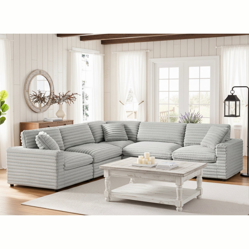Cassandra Modular 5Piece Sectional  Charcoal, Polyester - Charcoal Gray