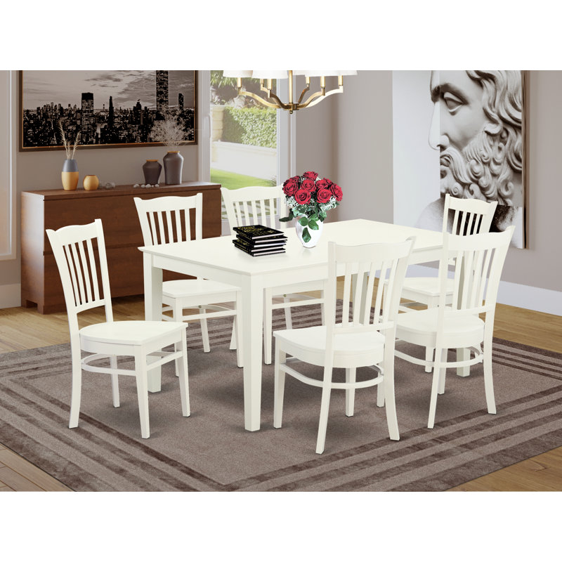Alingtons Four Leg Dining Set, 7 Pieces: Table, 6 Chairs, Off White