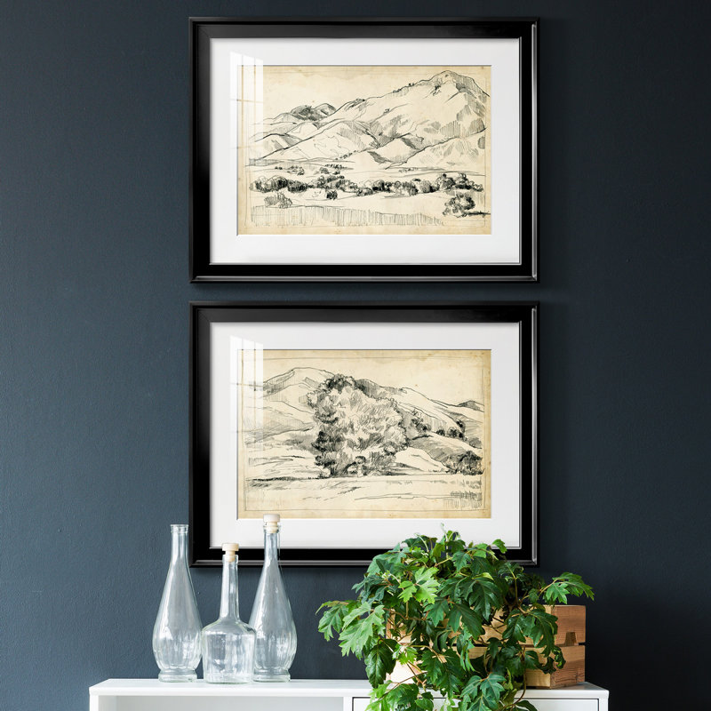 Montagne croquis I - ensemble de 2 reproductions de cadres photo, H 30,5 po x l 45 po x P 1 po, Cadre noir