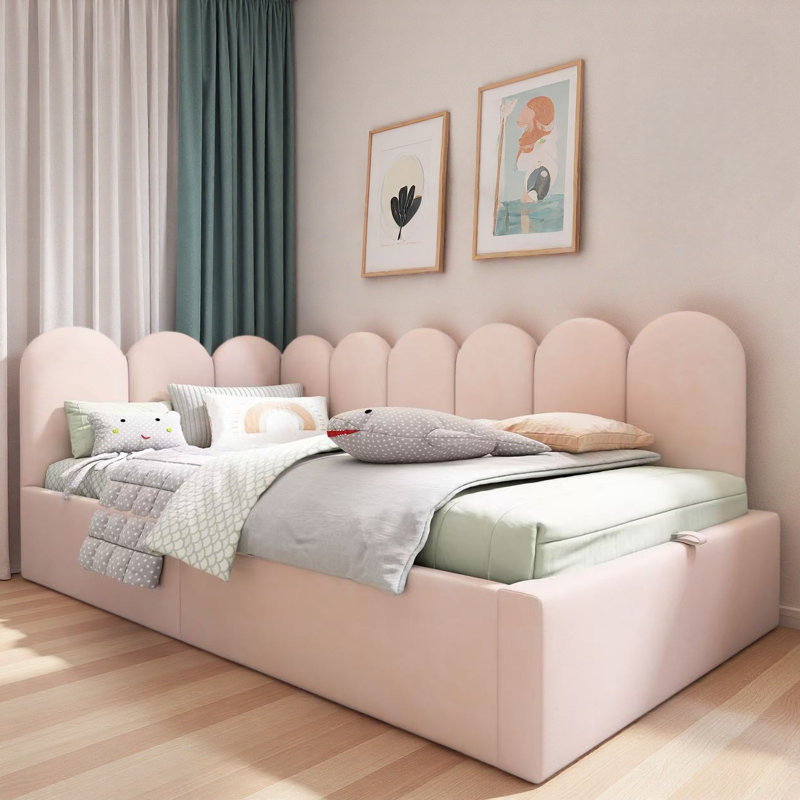 Upholstered Daybed With Hydraulic Storage And Adjustable Side Panels, Pink