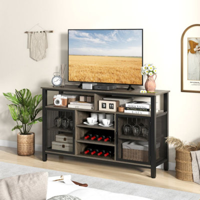 Buffet de 55 pouces avec supports à vin pour 8 bouteilles et porte-verres à vin