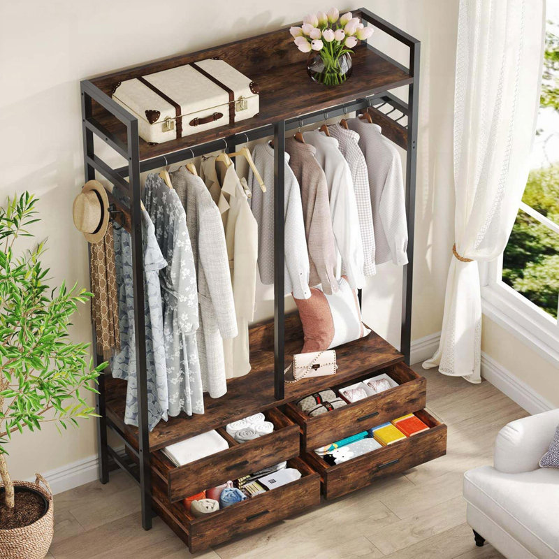 Organisateur de garde-robe autoportant 47,2 po avec 4 tiroirs et 8 crochets
