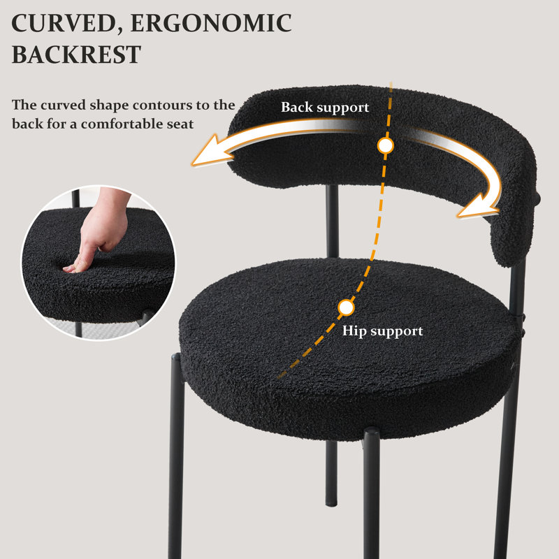 50cm H Teddy Upholstered Metal Side Chair, Black, 4