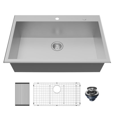 Karran Fusion Top Mount 33-in x 22-in Stainless Steel Single Bowl Kitchen Sink
