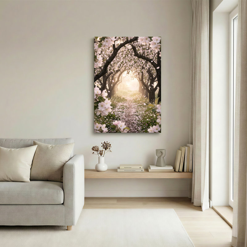 Art mural sur toile White Blossoming Trees with Golden Sunlight, H 36 po x l 24 po