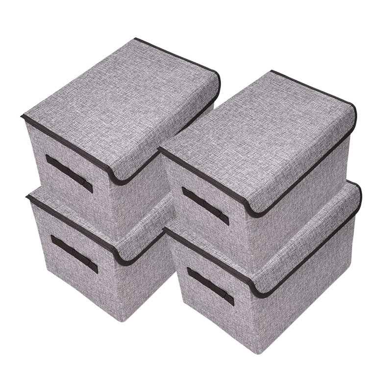 4 Pack 22 Quart Foldable Linen Storage Cube – Flip Top Lid, Handles, Gray, 14.6" X 9.5" X 9.5", Closet, Office, Home