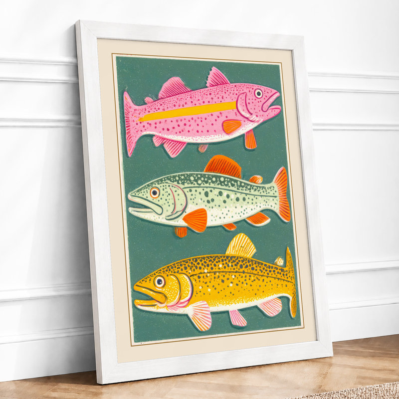 Three Fish Study Botanical 1 Piece Single Picture Frame Wall Art, A3 - 42.0 x 29.7 cm, White