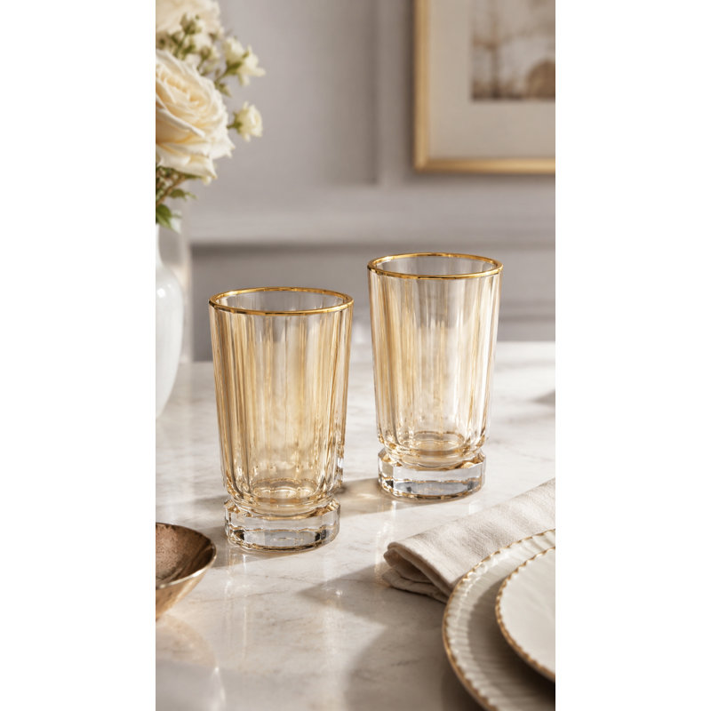 Verre à whisky Barski, ambre avec bordure dorée, 13 oz, ensemble de 6